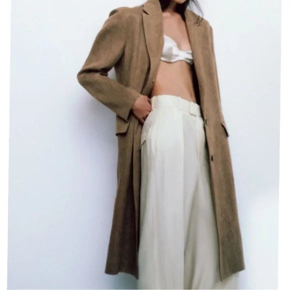 NWOT Zara Rustic Brown Linen Cotton Fall/Winter Trench Coat - Size XS - Picture 5 of 16